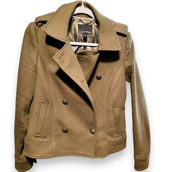Banana Republic Olive Green Military Peacoat Wool Jacket | Women’s Small | NWOT - Picture 4 of 15